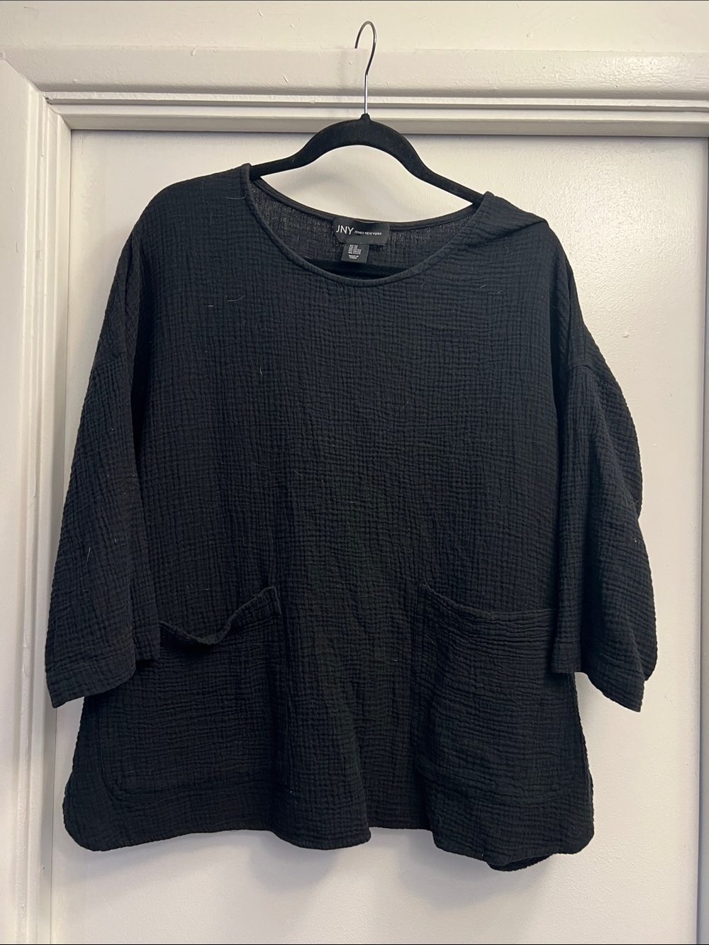JNY Jones New York 100% Cotton Gauze 3/4 Sleeve Top with Pockets Black Size 2X